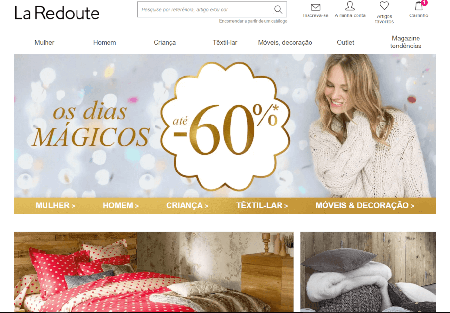 Página inicial do site da La Redoute como navegar no site da La Redoute