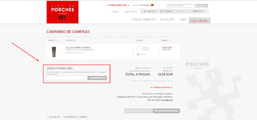 Como aplicar o código promocional da Lion of Porches Como aplicar o código promocional da Lion of Porches