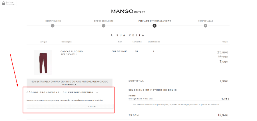 Como aplicar o código promocional Mango Outlet Como aplicar o código promocional Mango Outlet