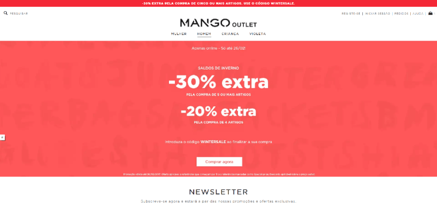 Página inicial do site da Mango Outlet Página inicial do site da Mango Outlet