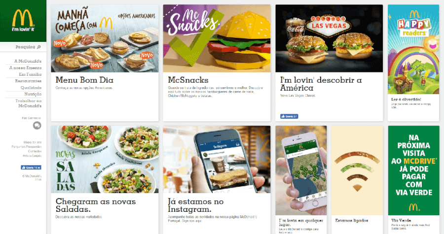 Página inicial do site do McDonald’s site mcdonalds