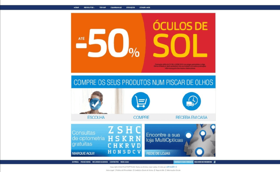 Página inicial do site da Multiopticas como navegar no site da Multiopticas