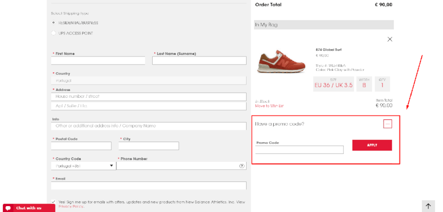 Como aplicar o promo code New Balance Como aplicar o promo code New Balance