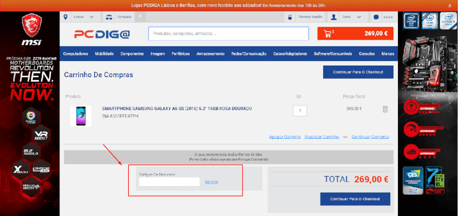 Como utilizar os códigos de desconto PCdiga  Como utilizar os códigos de desconto PCdiga