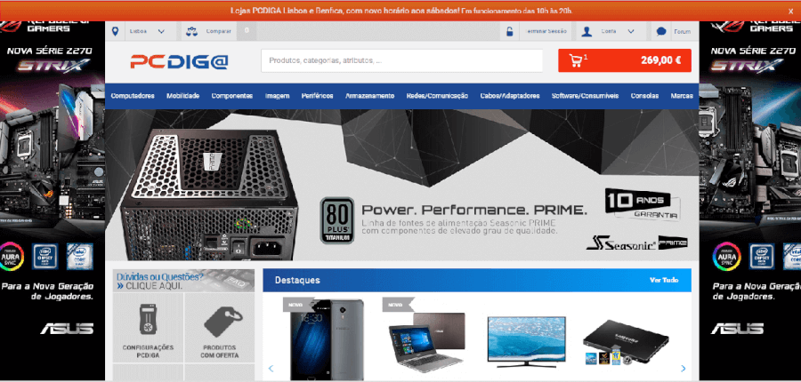 Página inicial do site da PCdiga Página inicial do site da PCdiga