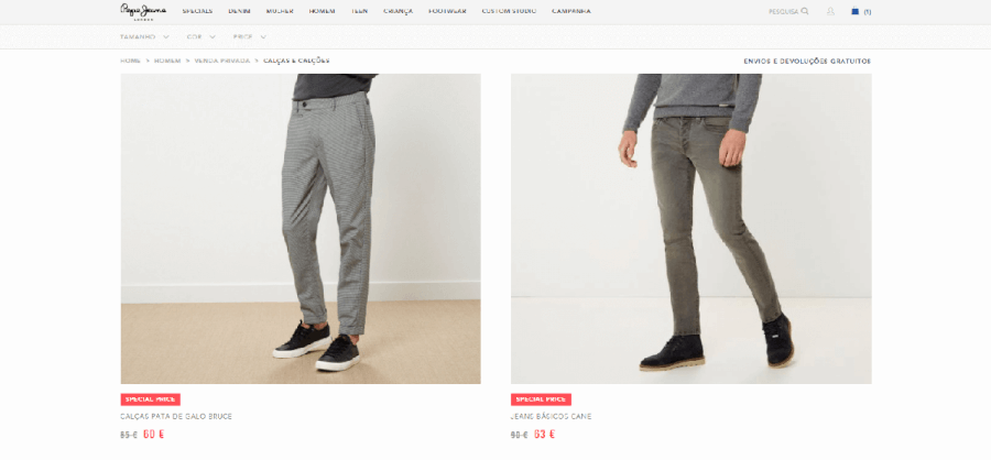 Descontos em roupa masculina Descontos em roupa masculina