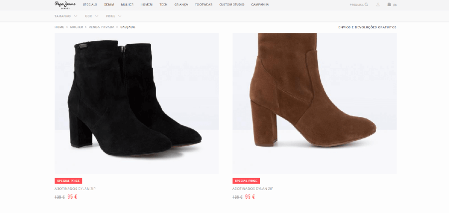 Descontos em sapatos femininos na Pepe Jeans Descontos em sapatos femininos na Pepe Jeans