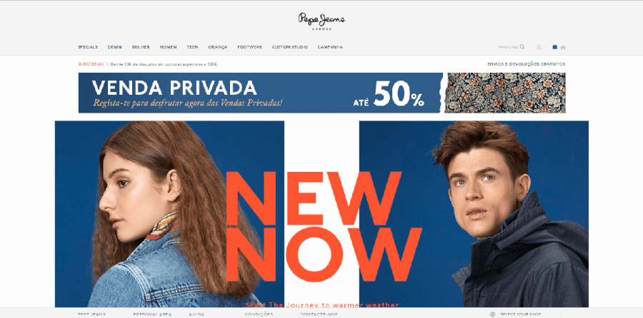 Página inicial do site da Pepe Jeans Página inicial do site da Pepe Jeans