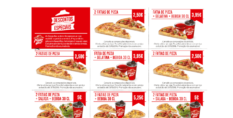 Diversos cupões de desconto na Pizza Hut Diversos cupões de desconto na Pizza Hut