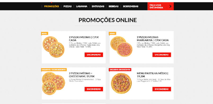 Página inicial do site da Pizza Hut Página inicial do site da Pizza Hut