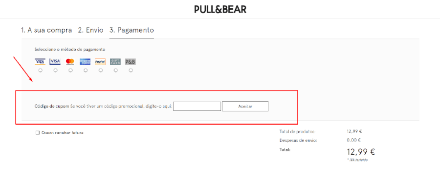 Como aplicar o código de cupom da Pull & Bear Como aplicar o código de cupom da Pull & Bear