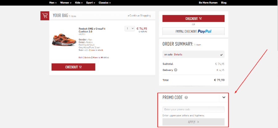Como aplicar o Promo Code Reebok Como aplicar o Promo Code Reebok