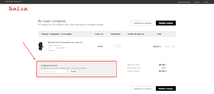 Como utilizar o código promocional da Salsa Como utilizar o código promocional da Salsa