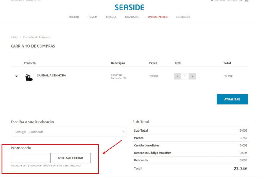 código de desconto Seaside