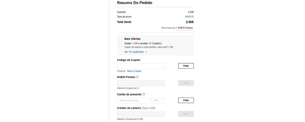 codigo de cupom shein