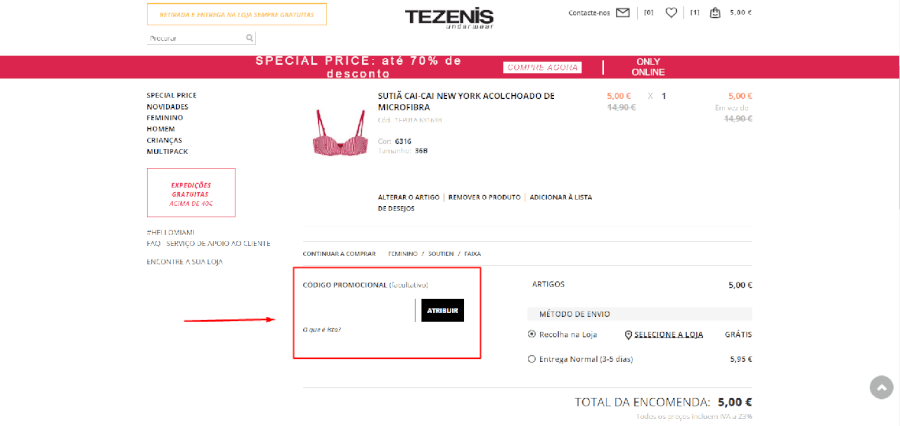 Como aplicar o código promocional da Tezenis Como aplicar o código promocional da Tezenis