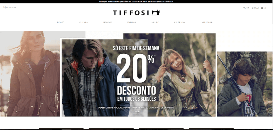 Página inicial do site da Tiffosi como navegar no site da Tiffosi