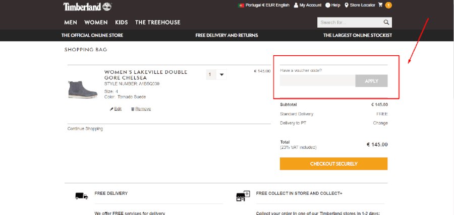 Como aplicar o voucher code da Timberland   Como aplicar o voucher code da Timberland