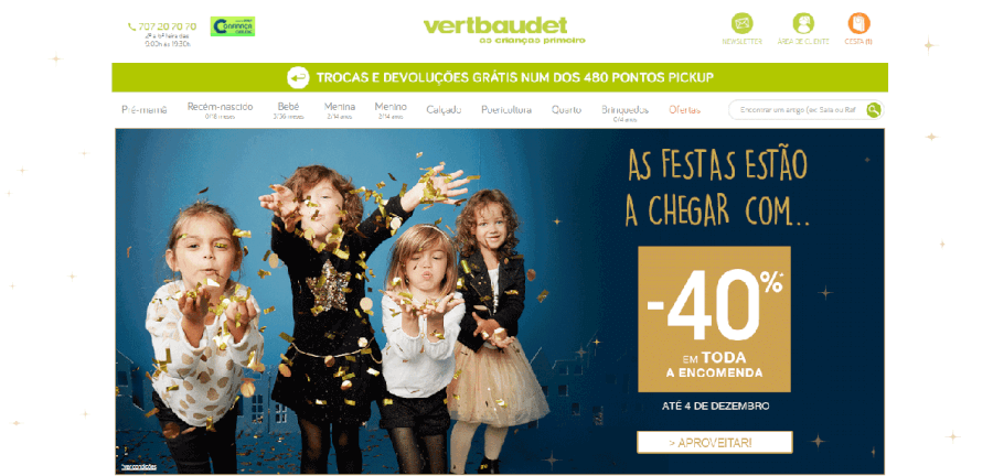 Página inicial do site da Vertbaudet como navegar no site da Vertbaudet
