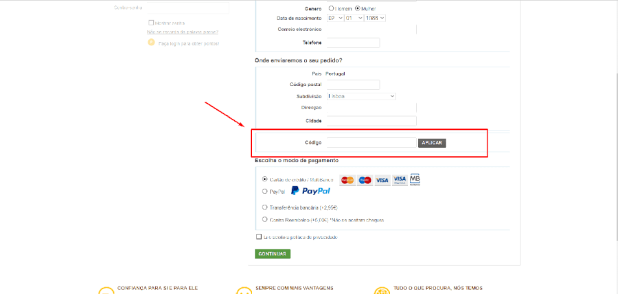Como aplicar o código promocional Wellindal   Como aplicar o código promocional Wellindal