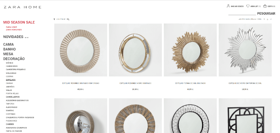 Vários espelhos para venda na Zara Home Vários espelhos para venda na Zara Home
