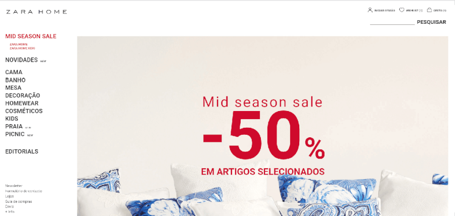 Página inicial do site da Zara Home Página inicial do site da Zara Home