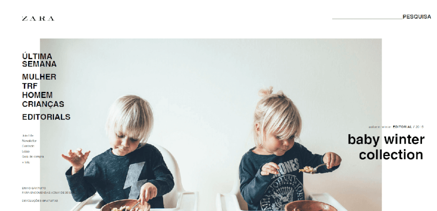 Página inicial do site da Zara como navegar no site da Zara