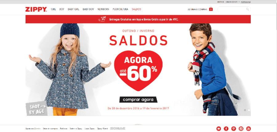 Página inicial do site da Zippy  Página inicial do site da Zippy