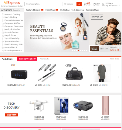 Aliexpress prima pagină pagina web