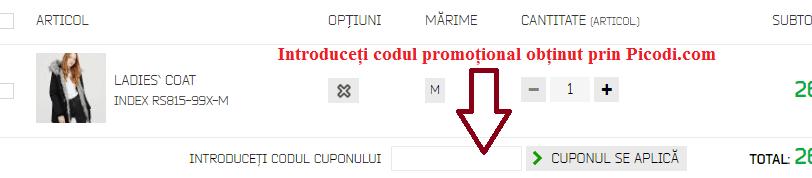 Activare voucher Cropp coș de cumpărături