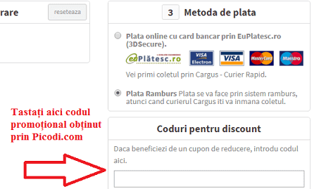 Activare voucher Cupio coș de cumpărături
