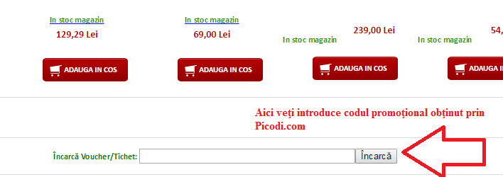 Activare voucher evoMag coș de cumpărături