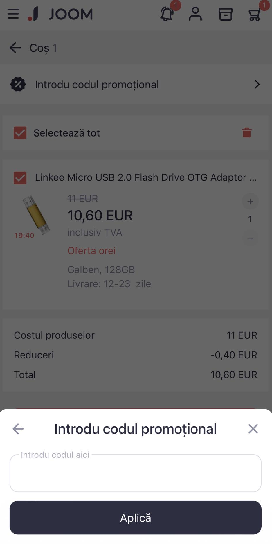 Tutorial: Cum să folosești un cod de reducere JOOM pe mobil