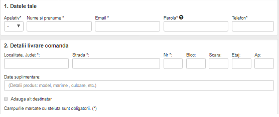 Formular pentru comandă câmpuri de completat