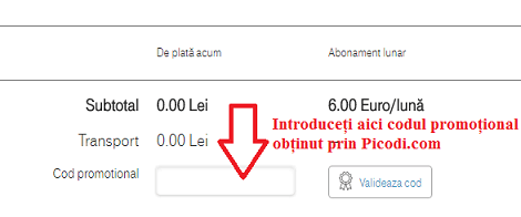 Activare voucher Telekom coș de cumpărături