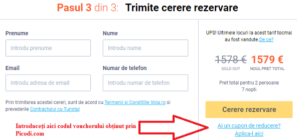 Activare voucher vacanță Vola cerere rezervare