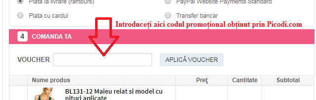 Activare voucher Wildfashion coș de cumpărături