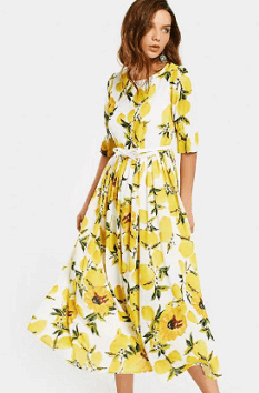 Rochie prezentare rochie imprimeu galben