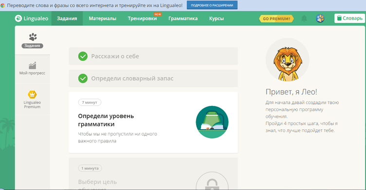 Лингвалео — интерфейс