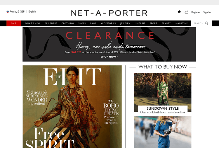 Net-a-porter — главная страница