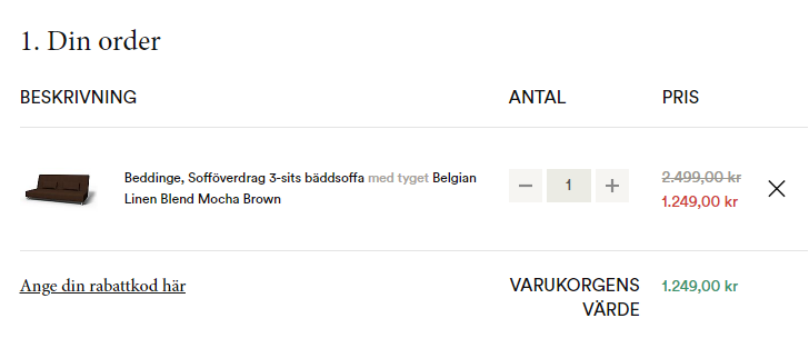 Varukorg och kodfält