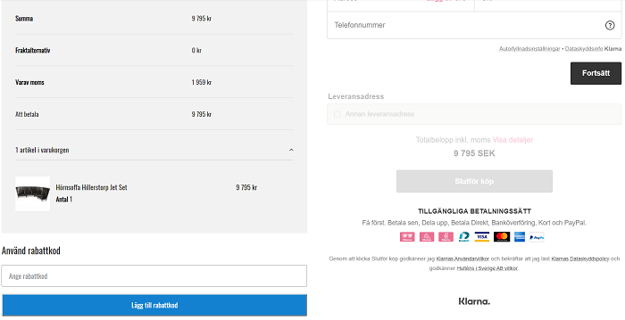 Glöm inte att fylla i din rabattkod!