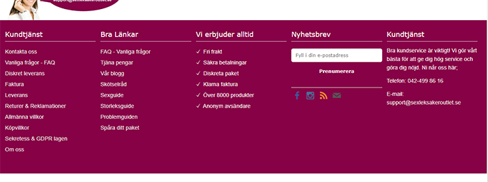 Sexleksaker Outlet nyhetsbrev och mer