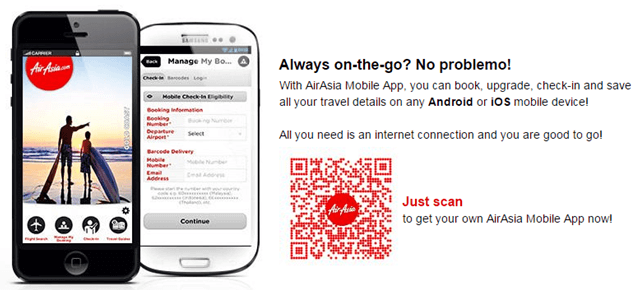 mobile app at AirAsia use mobile app to take advantage of numerous promotions and deals