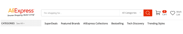 Aliexpress front page Aliexpress website