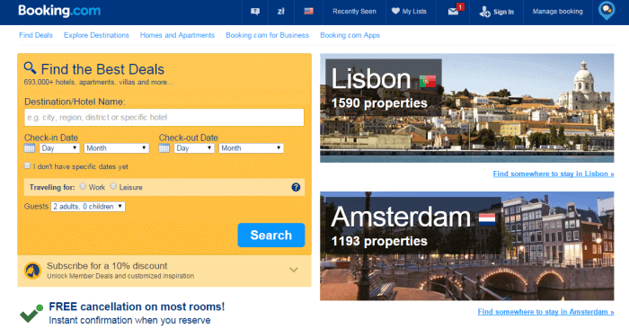 Booking.com homepage find the best deals at Booking.com