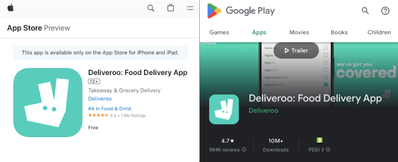 Deliveroo Singapore mobile apps reviews