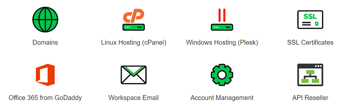 Different services available at GoDaddy Different services available at GoDaddy