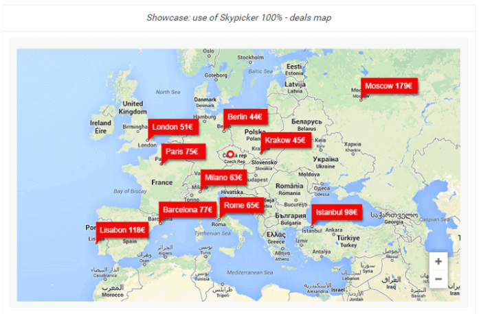 Skypicker's map of deals Kiwi.com voucher codes