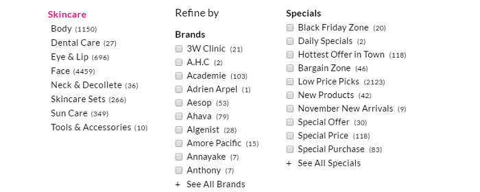 Different categories Categories at StrawberryNet